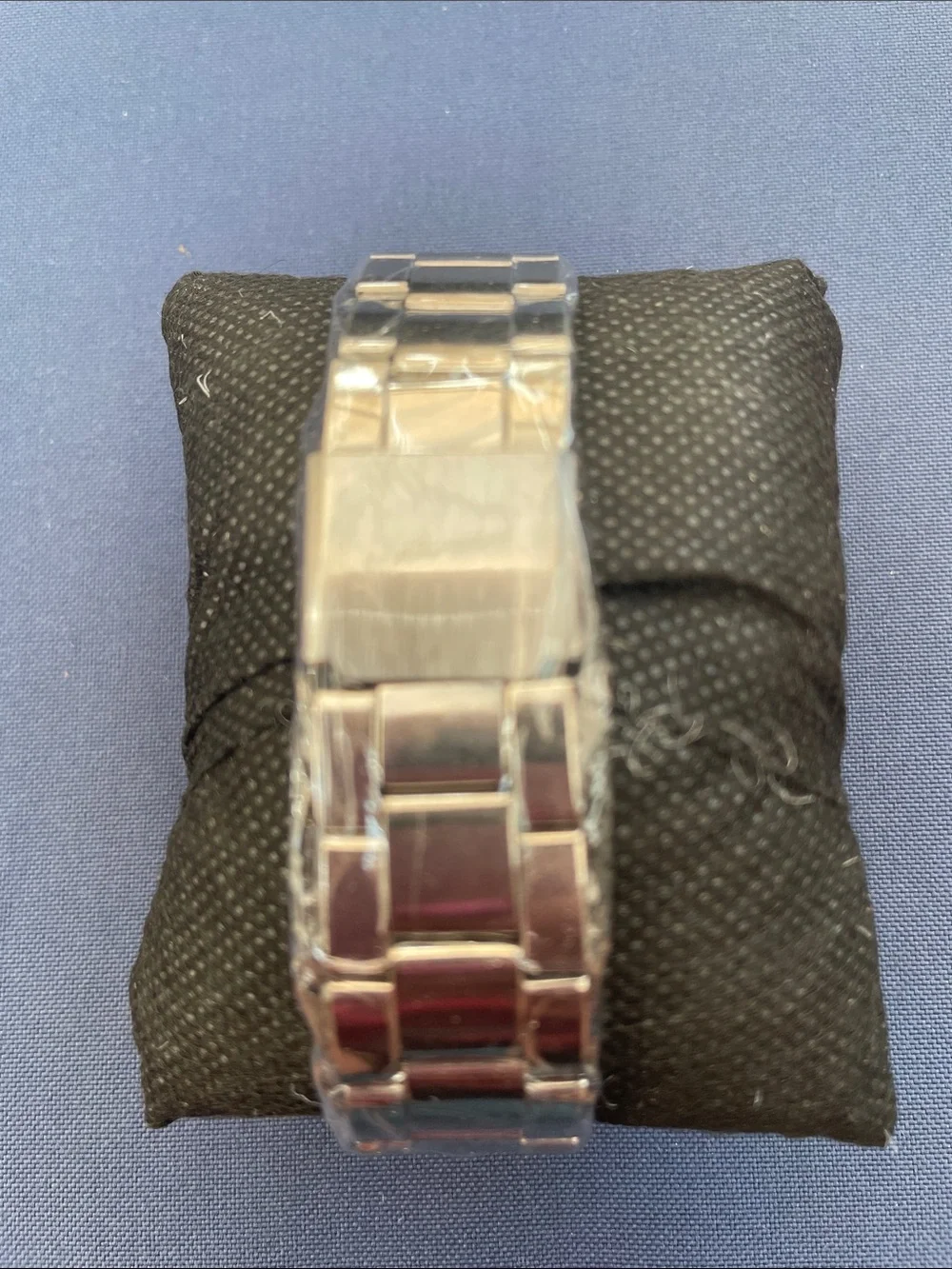 Geneva Silver Tone Bracelet Watch with Black Dial and Red Accents